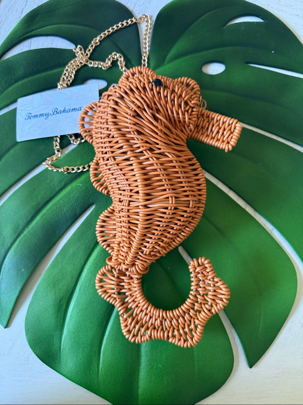 New Tommy Bahama Woven Seahorse Crossbody Bag - Natural Brown - Picture 11 of 11